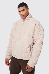 Mens Stone Boxy Quilted Funnel Neck Cagoule product