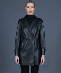 Manteau cuir noir et tissu veste à double boutonnage product