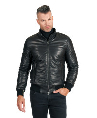 Black natural lamb leather bomber jacket smooth aspect product