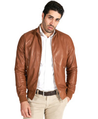 Tan natural lamb leather bomber jacket smooth aspect product