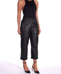 Black nappa lamb leather joggers unlined pant product