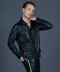 Black leather shirt unlined vintage effect product