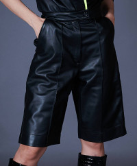 Black fluo leather joggers unlined shorts green fluo rib product