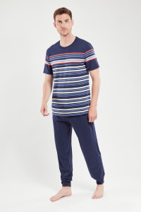 ARMOR-LUX Pyjama jogging rayé - coton Homme Marine deep/ Marsala/ Turq 3XL product