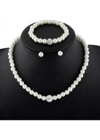 White Round Pearl Rhinestone Detail Necklace Set product