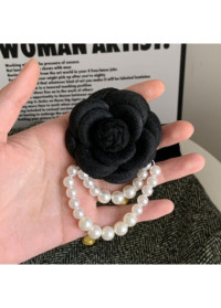 Rose Layered Design Pearl Black Brooch product