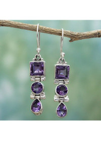 Purple Alloy Detail Hot Drilling Earrings product
