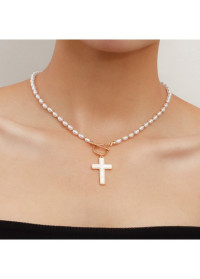 Gold Patchwork Cross Alloy Detail Necklace product