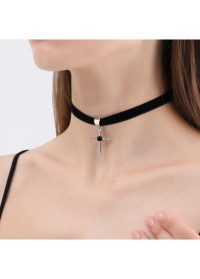 Black Patchwork Cross Alloy Detail Necklace product