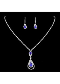Teardrop Silver Artificial Zircon Earrings and Necklace product