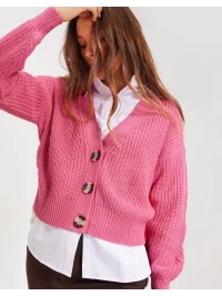 JdY Jdyjusty L/S Short Cardigan Knt Noo Cardigan med knapper Shocking Pink product