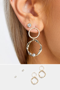 2 Pack Gold Tone Twisted Circle & Stud Earring Set product