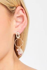 Gold Tone Leaf & Diamante Charm Drop Earrings product