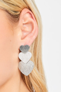 Silver Tone Triple Textured Heart Drop Earrings product
