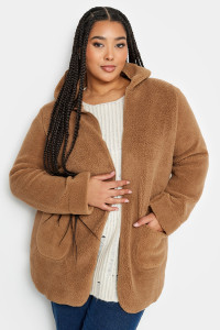 Yours Curve Brown Teddy Hooded Jacket, Women's Curve & Plus Size, Yours product