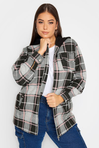 Yours Curve Black & Pink Check Hooded Shacket, Women's Curve & Plus Size, Yours product