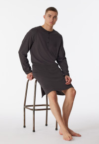 Nachthemd met lange mouwen biologisch katoen knoopsluiting gestreept antraciet - Comfort Nightwear 64 product