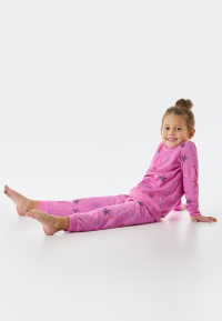 Pyjama lange badstof biologisch katoenen boorden sterren space roze - Girls World 128 product