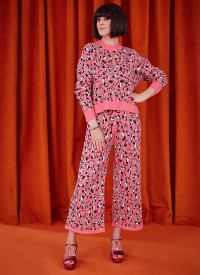 Dawn O’Porter X Joanie - Margarita Pink Cat Print Knitted Lounge Trousers-EXTRA EXTRA LARGE (UK 24-26) product