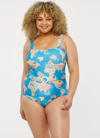Fonda Map Print Square Neck Belted Swimsuit - Extra Large (UK 20-22) product