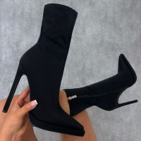 Lewin Black Lycra Pointed Stiletto Ankle Boots product