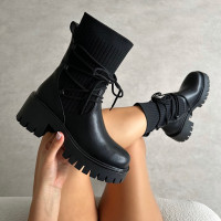 Bance Black Chunky Lace Detail Boots product