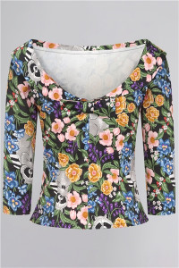 Collectif Womenswear Cordelia 3/4 Forest Floral Raccoon Top - UK 22 Multicoloured product