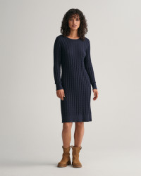 GANT Women Stretch Cotton Cable Knit Crew Neck Dress (XL) Blue product