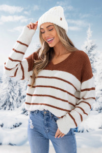 V-neck Stripes Rib-Knit Sweater product