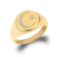 0.07ct Diamond Islam Crescent Star Signet Ring in 9ct Gold product