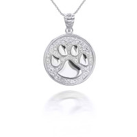 Hammered Dog Paw Print Necklace in Sterling Silver product