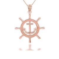 Ship's Wheel Anchor Nautical Necklace in 9ct Rose Gold product