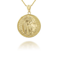 Native American Apache Chief Head Coin Necklace in 9ct Gold product