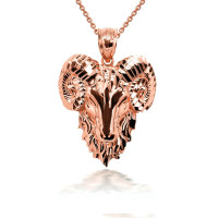 3D Ram Head Bighorn Mountain Sheep Caged Back Necklace in 9ct Rose Gold product
