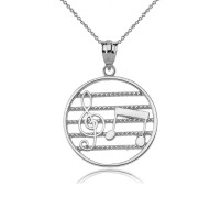 Music Notes Circle Necklace in 9ct White Gold product