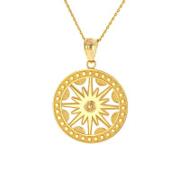 Textured Medallion Openwork Flaming Sun Necklace in 9ct Gold product