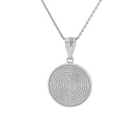 Chartres Labyrinth Disc Medallion Necklace in 9ct White Gold product