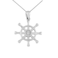 Nautical Ship Wheel Necklace in 9ct White Gold product