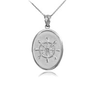 Ship Wheel Necklace in 9ct White Gold product
