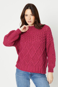 Womens Honey Comb Stitch Detail Block Cable Jumper product