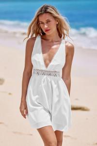White Plunging Lace Mini Dress product