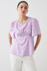 Women's Petite Spot Shirred Front Detail Tea Blouse - lilac - 8 product