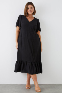 Women's Curve Slub Angel Sleeve Midi Dress - black - 28 product