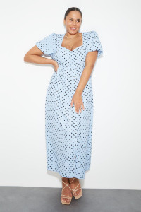 Women's Curve Kitty Spot Button Through Midi Dress - blue - 20 product