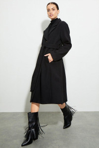 Women's Petite Longline Wrap Coat - black - 12 product