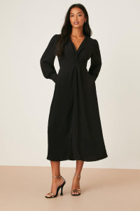 Women's Petite Black Twist Front Midi Dress - 6 product