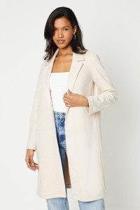 Women's Suedette Belted Longline Jacket - stone - 18 product