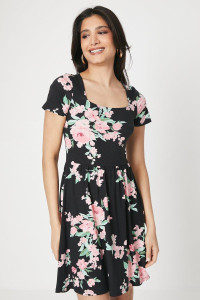 Women's Floral Square Neck Short Sleeve Mini Dress - 18 product