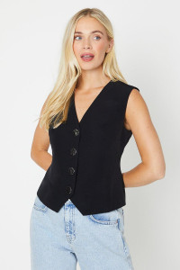 Women's Petite Button Front Waistcoat - black - 16 product
