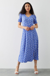 Women's Blue Spot Short Sleeve V Neck Midi Dress - 18 product